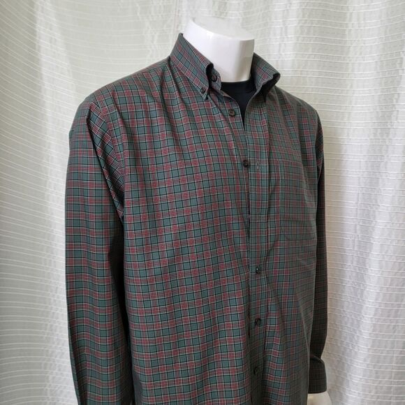 L.L. BEAN Wrinkle Resistant Shirt Lt-Mid Weight Cotton Plaid Green Red Men's M - Picture 10 of 13